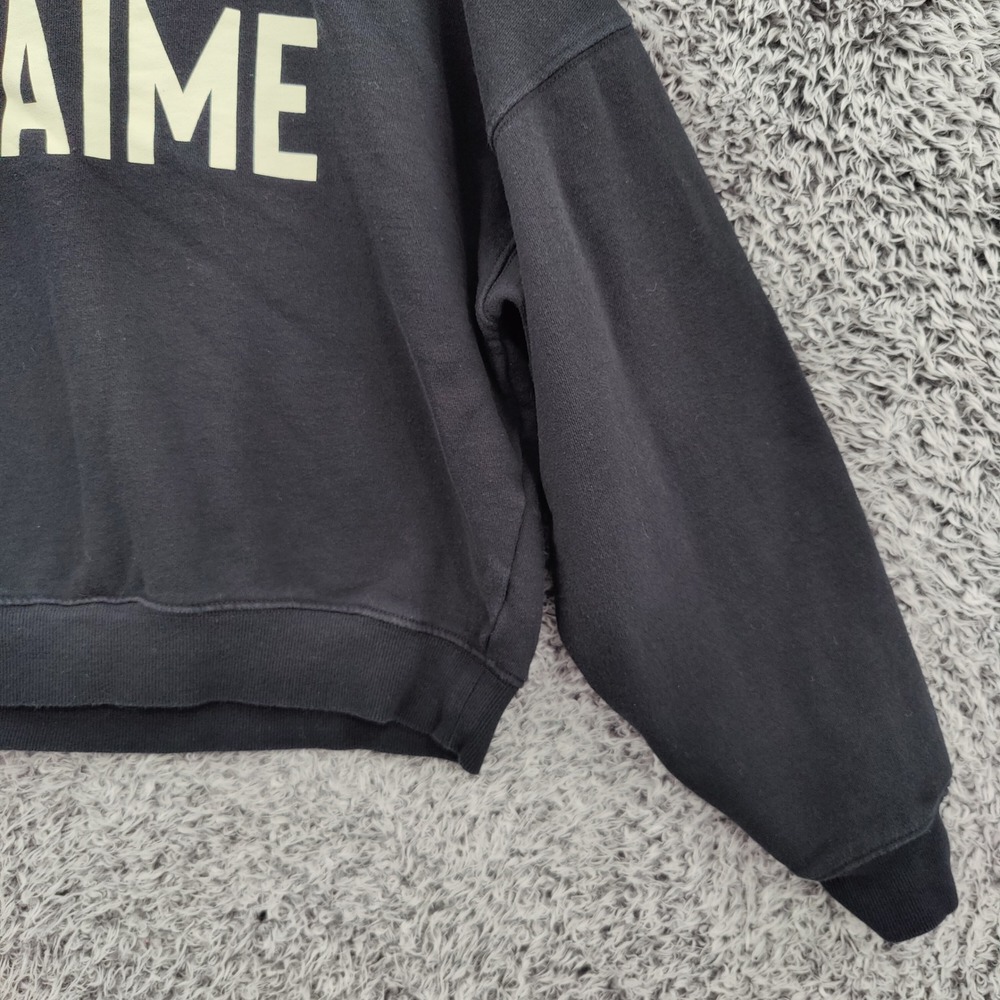 Z Supply Womens Parisian Chic Je T'aime Sweatshirt M Black Cotton Graphic Crop - Picture 10 of 16